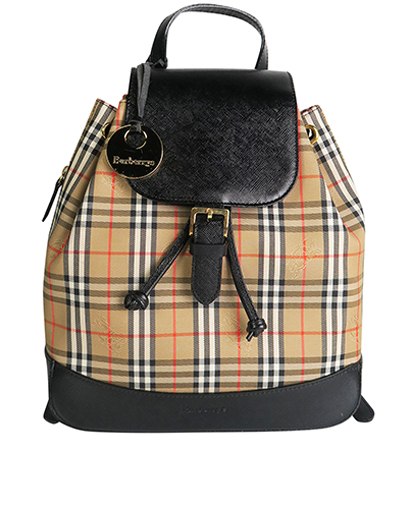 Drawstring Leather Flap Backpack, front view